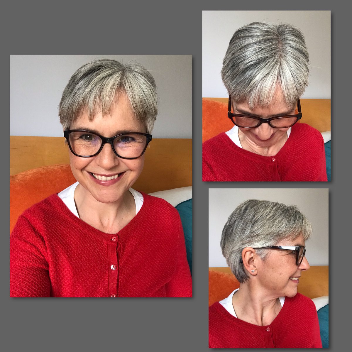 LouDay100's tweet image. After deciding to stop colouring my hair in October 2022 and totally embrace the silver, today I finally had the last of the dye cut out. I have been dark haired all my life. But now I’m 50 …. This is me and I love it 🤍❤️🤍 #grombre #GREY #Silver #haircut