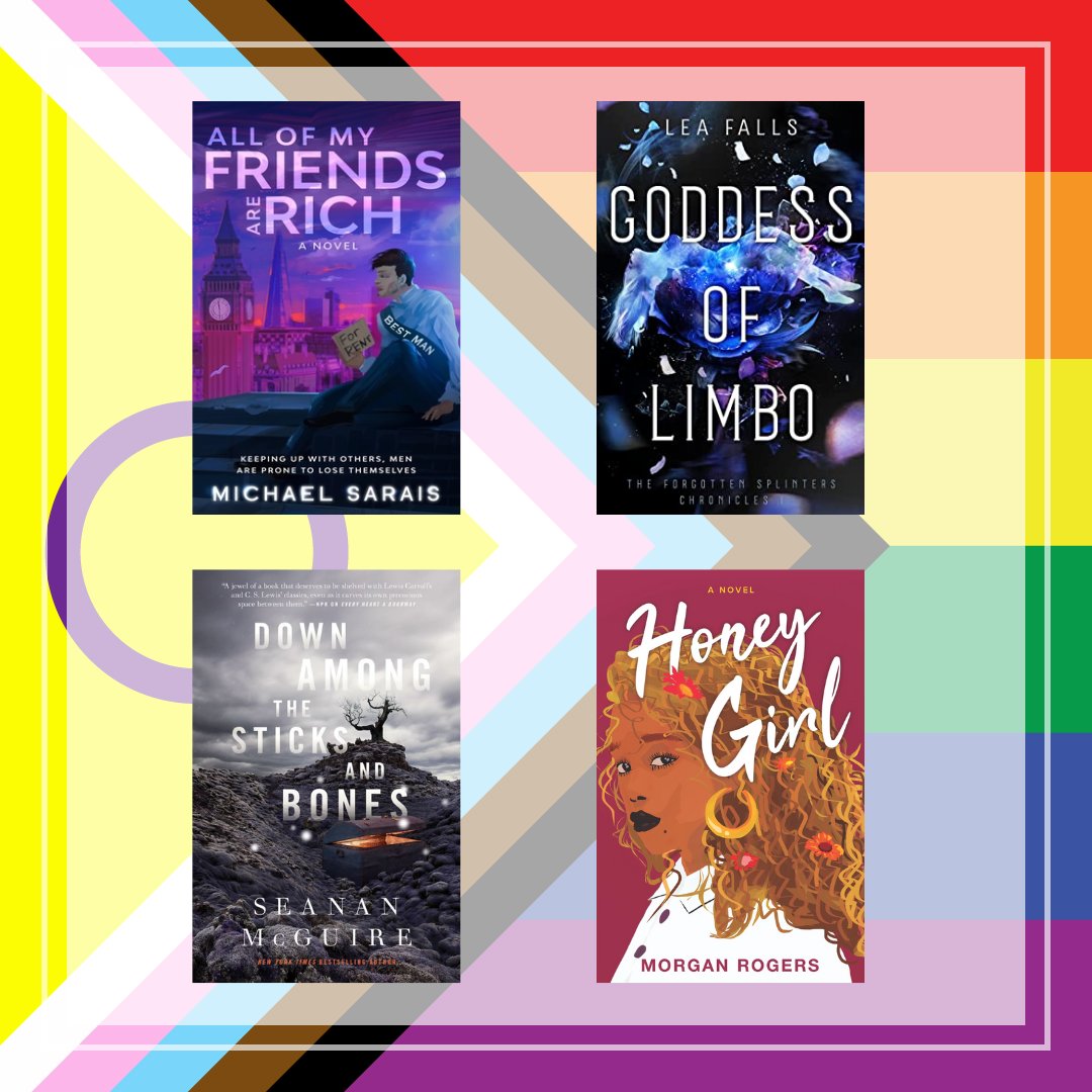 Adult: 
All My Friends are Rich by Michael Sarais (@MichaelSarais)
Goddess of Limbo by Lea Falls (@LeaFallsWrites) 
Down Among the Sticks and Bones by Seanan McGuire (@SeananMcGuire) 
Honey Girl by Morgan Rogers (@garnetmorgue).