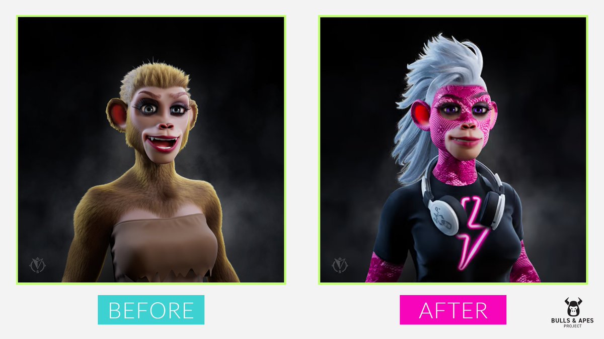 I'm loving my latest Ape transformation.  I took my lowest-ranked female ape (Rank 9795) and transformed it into this beauty that will surely rank among the top 500 apes.  

What's the biggest rarity swing you've achieved using #TheConfigurator ?