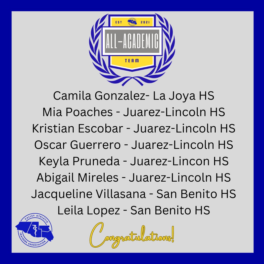 Congrats to our student trainers on making the VATA Honor Roll and All Academic Team!