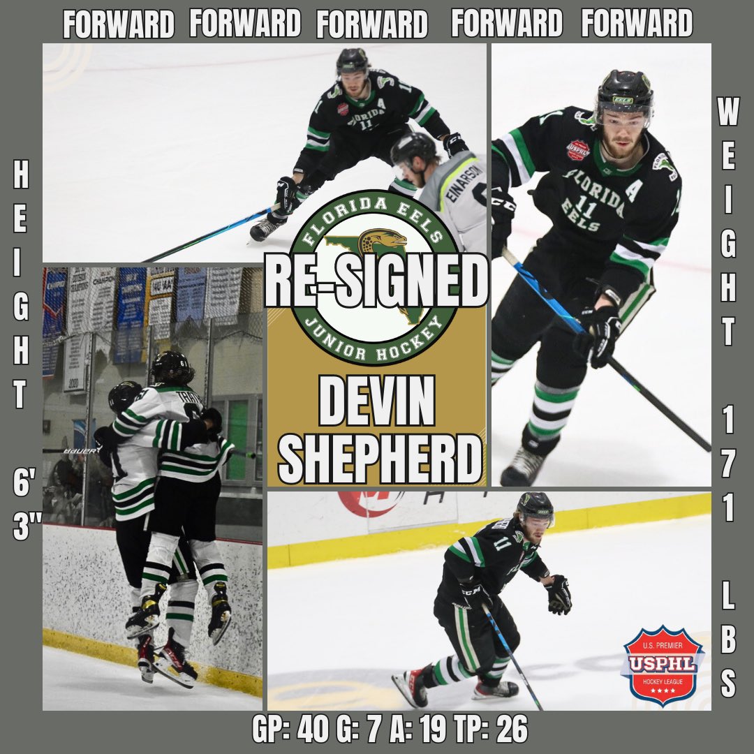 FloridaEels's tweet photo. π¨π¨ Shepherd Is Back π¨π¨ The Eels are thrilled to announce that Devin Shepherd has re-signed with the Florida Eels for his THIRD season. Shepherd an 03β forward scored 7 goals and obtained 26 points in his 40 games played last season. Welcome Back, Devin ππ₯
#fleels @USPHL https://t.co/UQ0DR2Fq3s