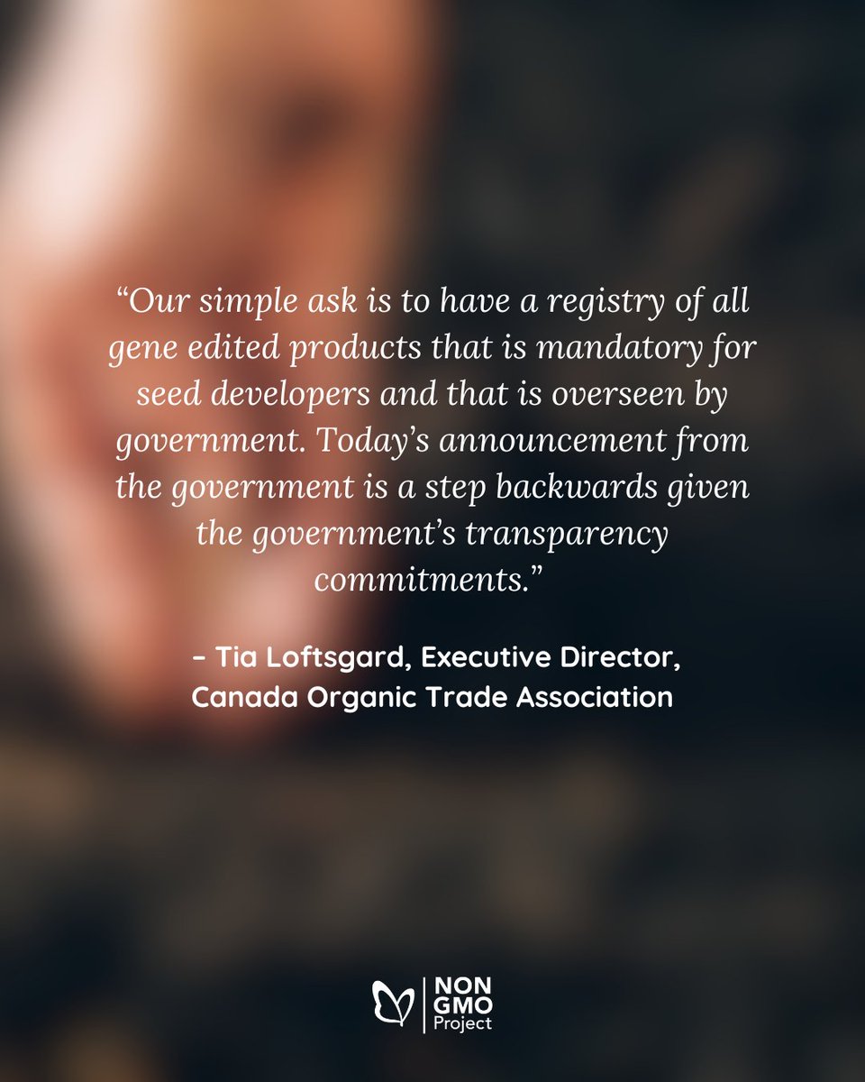NonGMOProject's tweet photo. In a disappointing decision, Canada announced it will allow new GMO seeds to be released without health or safety assessments and only voluntary disclosure. This puts the #organic and #nonGMO sectors at significant risk. 

https://t.co/2uqZZo7e5Y https://t.co/5g84eT4Fan