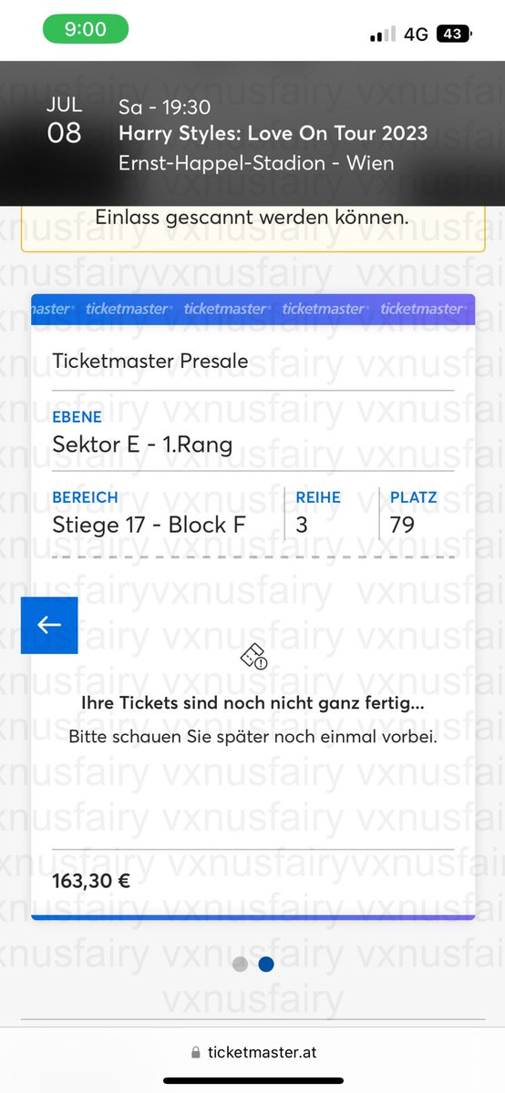 vxnusfairy's tweet photo. #WTS #WTSharrystyles #wtsloveontour
Selling 2 Harry Styles Love on Tour tickets for VIENNA date (8.7.2023)

Price: Face value (165€ each)

E-tickets tickets, please dm for more info, I’ll provide any proof you want I just need to get rid of them :’) https://t.co/Ri6UnDIVWk