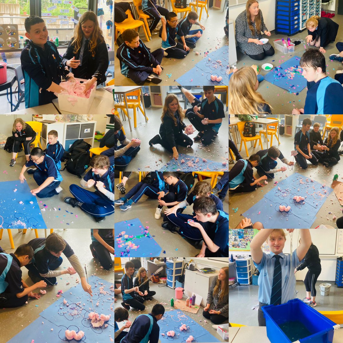 Year 9 enjoying an extremely messy sensory lesson today! #AttentionAutism 🖐️✨