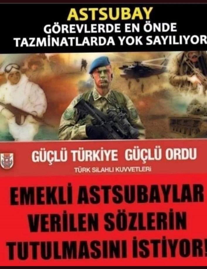 Arif52434616's tweet photo. #GüçlüTemadGüçlüAstsubay 
#StatümüzOnurumuzdur
#AstsubaylaraAdalet
Statümüz, Tazminat Hakkımız
ASTSUBAYLARTEKYÜREK
❤🇹🇷
@RTErdogan @kilicdarogluk @vekilince @DrSinanOgan @dbdevletbahceli @tcsavunma @TC_icisleri @meral_aksener @CHPMuratBakan @DursunATAS38 @temadankara @DurgenHamza https://t.co/DY8EQdHfSG
