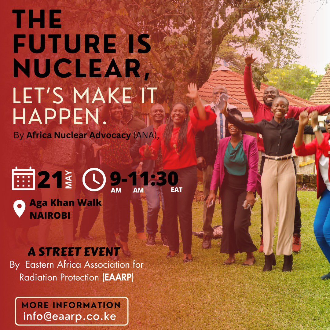 eaarp_official's tweet photo. Want to engage more on Nuclear? Don't miss out on an exclusive opportunity to learn more about nuclear advocacy! Join us on the 21st of May at the Aga Khan Walk in Nairobi for an informative street event! #NuclearAdvocacy #StreetEvent #Nairobi #AgaKhanWalk #EAARP https://t.co/P3zDPnChcW