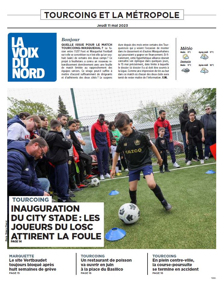 Bonjour à tous. Voici la Une de l'édition de #Tourcoing. Bonne lecture et bonne journée à tous.