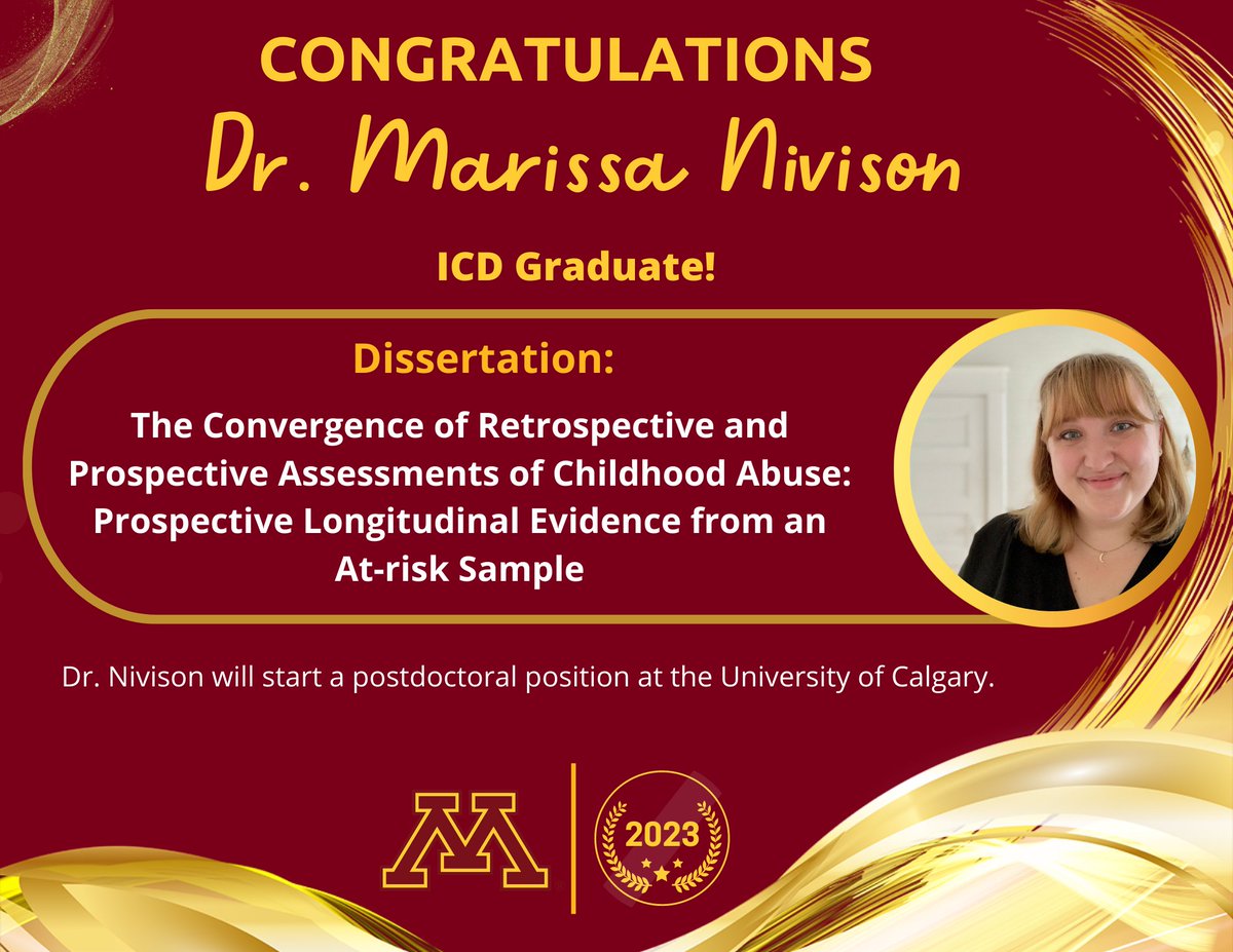 UMN_ICD's tweet photo. The celebrations continue with our latest PhD graduate  Dr. @MarissaNivison! Congratulations on completing your dissertation defense today! We are #UMNProud of you! https://t.co/ZC08yvArzW