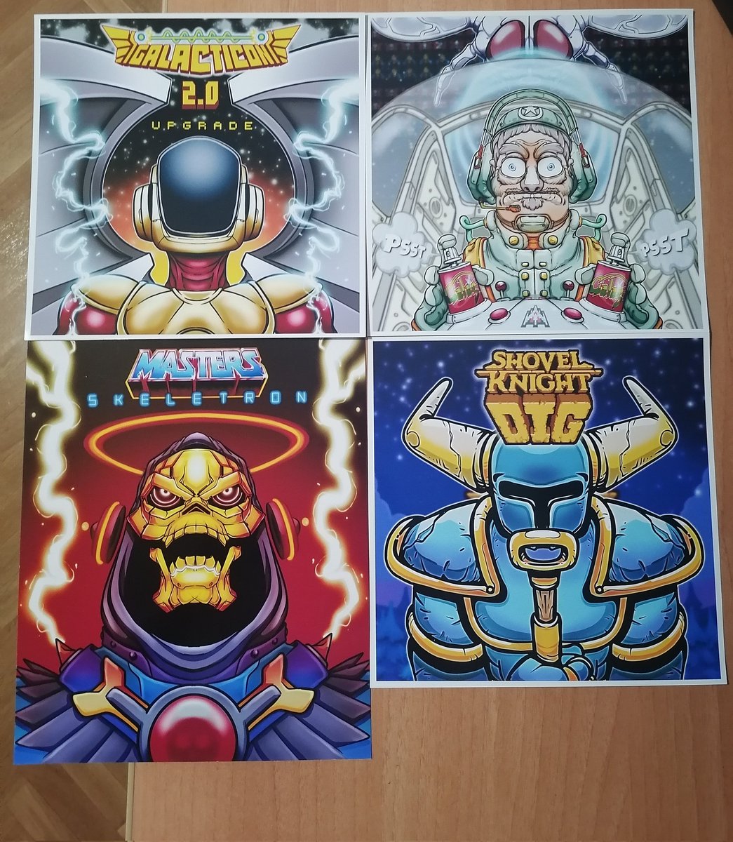 elmanco88's tweet photo. Una pasada las láminas que hace @Cubopop1 😍 muchísimas gracias por todo!! #Galacticon #Galaga #ShovelKnight #MastersOfTeUniverse https://t.co/WL5vdCbFGp