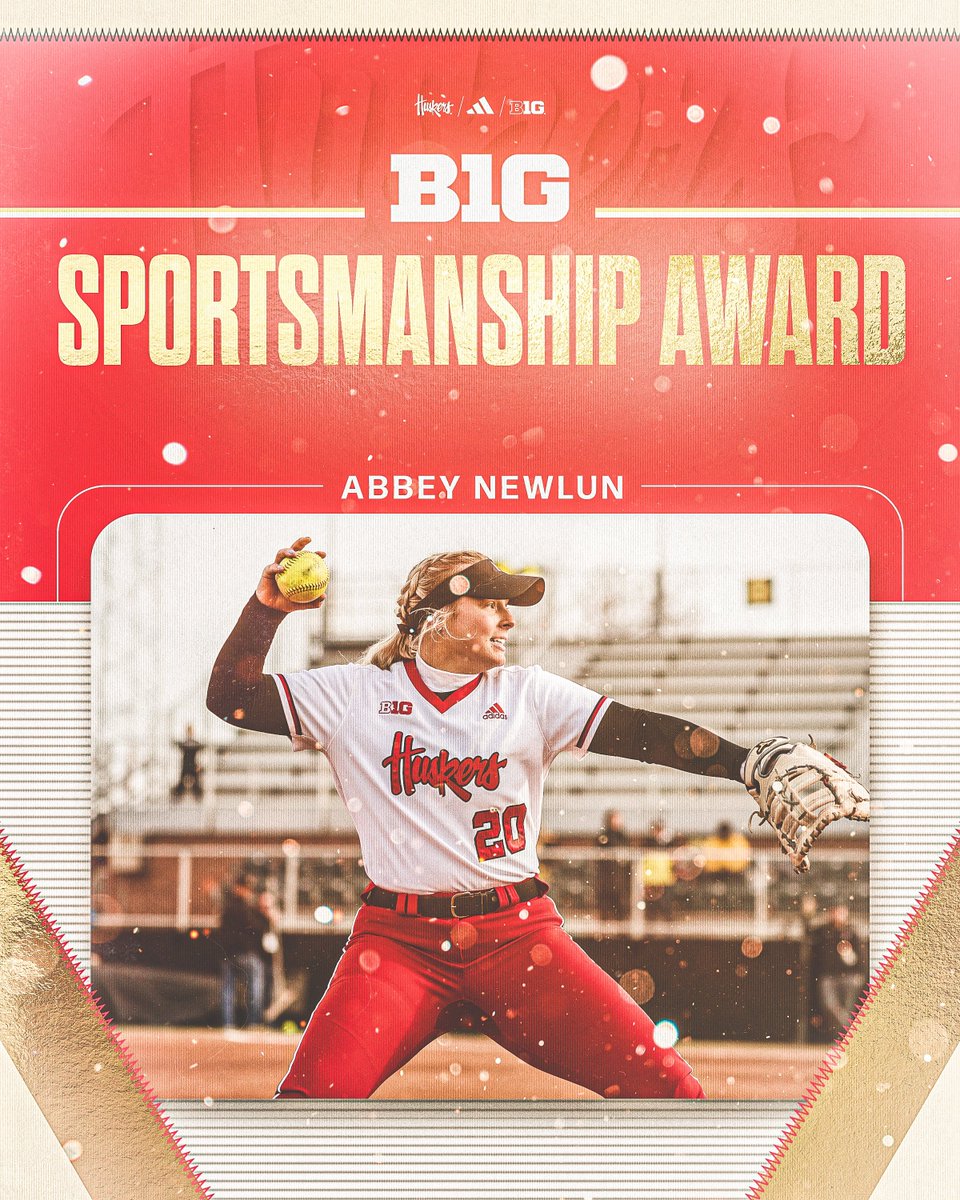 HuskerSoftball's tweet photo. #B1G Sportsmanship Award:

@anewlun20 🌽💯🙌

#GBR | @B1Gsoftball https://t.co/BIf0xCstfo