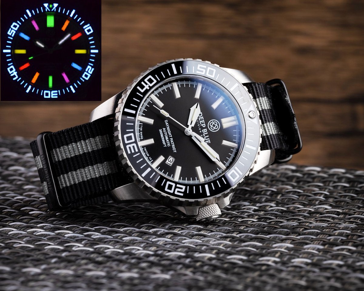 Deep Blue Watches has been Manufacturing TRITIUM watches since 2009 - Today we launched the Beautiful Daynight Patriot Automatic Tritium Diver !!! available on our website deepbluewatches.com