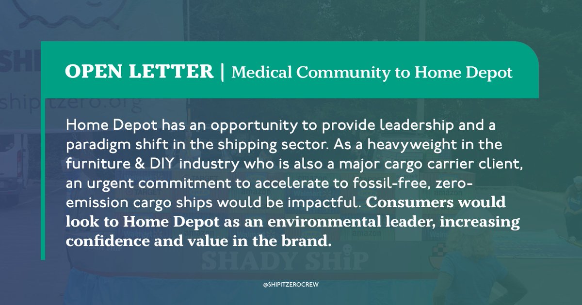 shipitzerocrew's tweet photo. Powerful corporations like @HomeDepot are WORSENING asthma &amp; other air pollution-related illnesses through their dirty ocean #shipping. And medical professionals are speaking out! ⚕️

Read Ship It Zero’s letter to Home Depot from the medical community: ⬇️

https://t.co/cHmFmaZRjZ https://t.co/OKjFLXOYWk