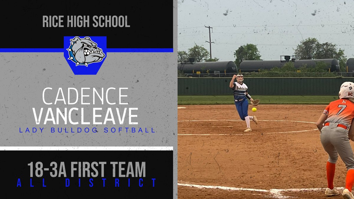 RiceTXBulldogs's tweet image. Congratulations to Cadence Van Cleave for being named to the 18-3A First Team All-District Infield Team

Cadence had a great year, and we look forward to her being even better next season!