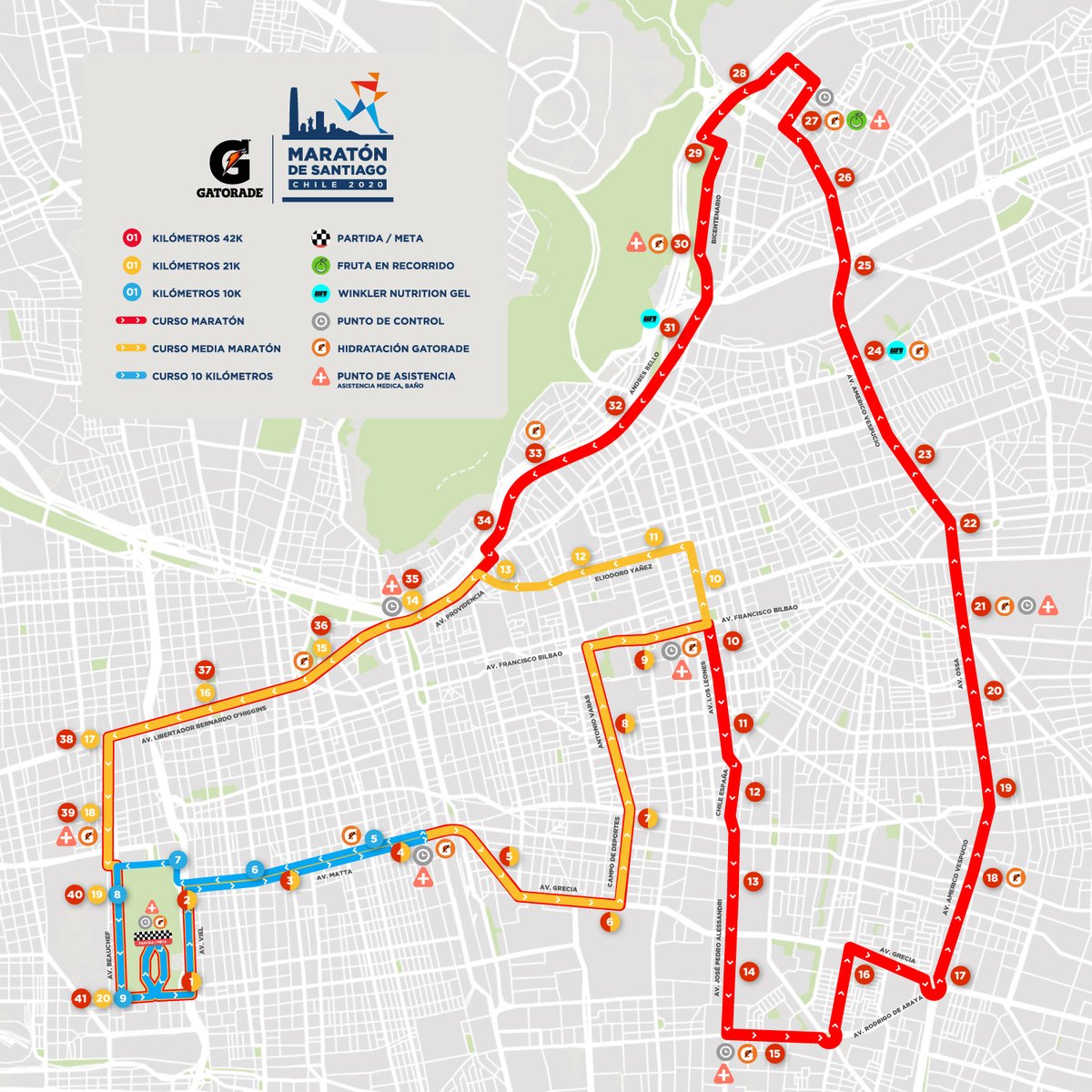 TTISantiago's tweet image. ATENCIÓN a cortes/desvíos por #MaratondeSantiago este domingo 14/mayo, y que afectarán calles y avenidas de las comunas de Santiago, Ñuñoa, Providencia, La Reina, Peñalolén, Las Condes y Vitacura, entre las 05:00 y 14:30 hrs. Las vías afectadas aquí &amp;gt; bit.ly/41l6gVD