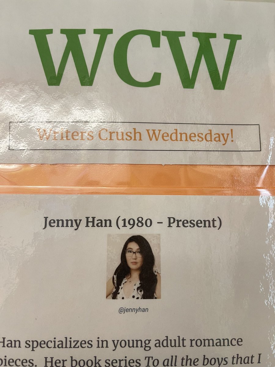 Writers Crush Wednesday: Check out <a href="/jennyhan/">a</a> and her books!  We especially like The Summer I Turned Pretty series. <a href="/YorktownSentry/">Yorktown Sentry</a> <a href="/MsPorterAPS/">Laura Porter</a> <a href="/APS_ELA/">APS Secondary ELA</a>