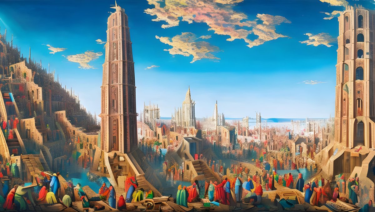AlberichChilion's tweet photo. "And they said, Go to, let us build us a city and a tower, whose top may reach unto heaven; and let us make us a name, lest we be scattered abroad upon the face of the whole earth." - Genesis 11:4 Pt. 3 #Aiart #TheBible #AiArtwork #city #tower #Heaven #earth https://t.co/AHzNCqPNIC