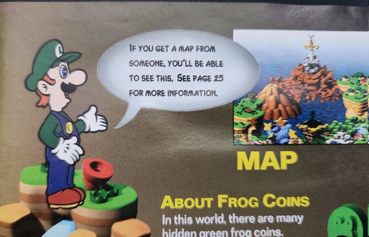 BoundaryBreak's tweet photo. Possibly the most bizarre piece of Super Mario RPG trivia is that Luigi is littered throughout the manual for the US version.

Someone at Nintendo of America clearly felt his absence in the game too. https://t.co/0yjUVL4Yqt