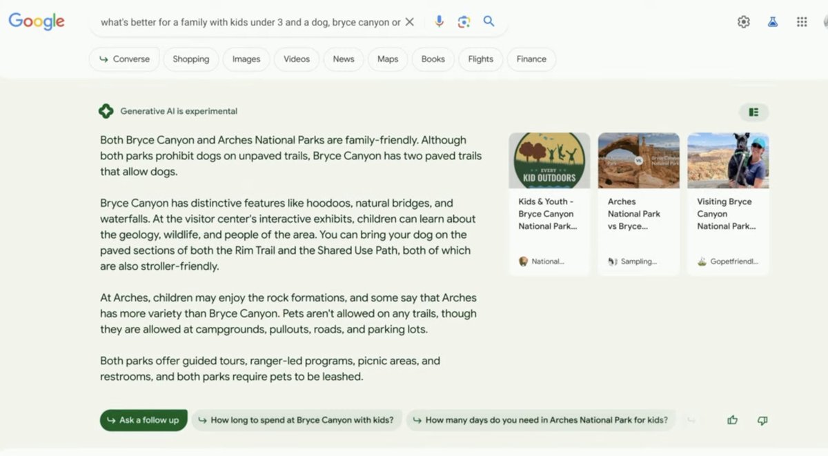 nonmayorpete's tweet photo. SEO is about to change forever.

Above the fold in Google search results will be completely filled by generative AI result. https://t.co/K5xDII0bBi