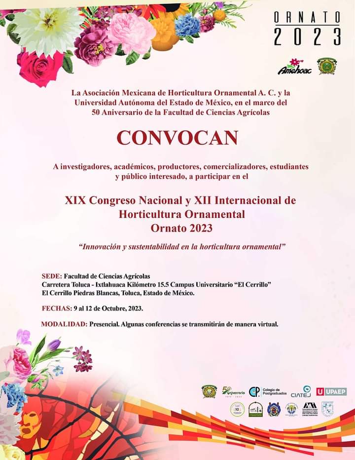 AMEHOAC's tweet photo. 📣Con emoción les compartimos la convocatoria para participar en el XIX CN🏵🌸 y XII IHO🌻🌷 a celebrarse en la Facultad de Ciencias Agricolas de la @UAEM_MX del 09 al 12 de octubre del 2023: https://t.co/S0JLoRJGxk

Los esperamos🇲🇽 https://t.co/9HnfFkrYUT