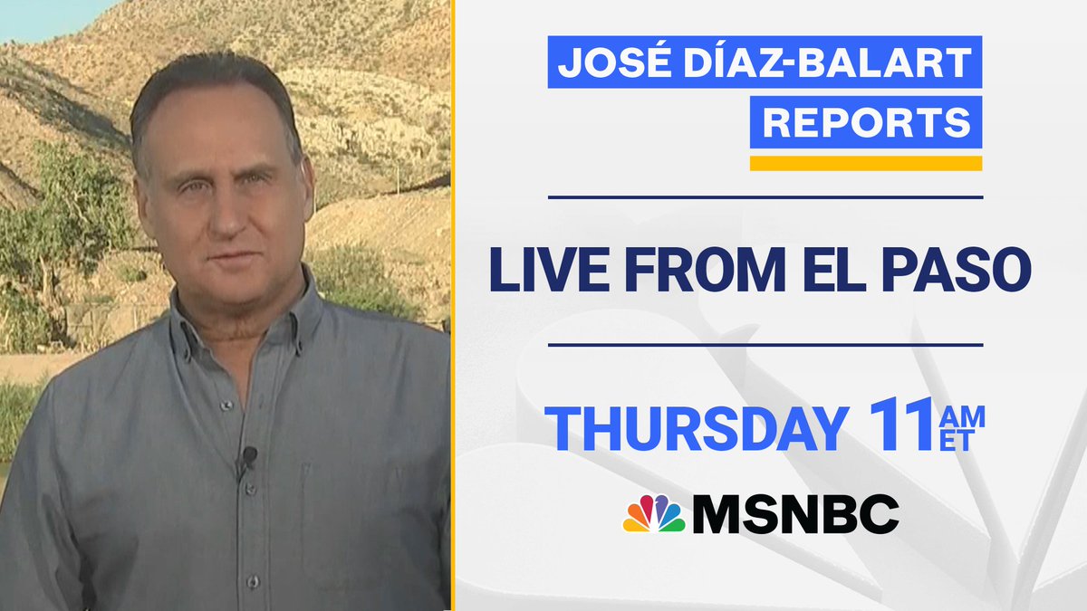 .@jdbalart will report live from El Paso, TX near the U.S.-Mexico border hours before the expiration of Title 42. He’ll be on-the-ground to discuss what the end of the border policy could mean for the current immigration crisis and more. Tune in Thurs & Fri at 11amET on @MSNBC.