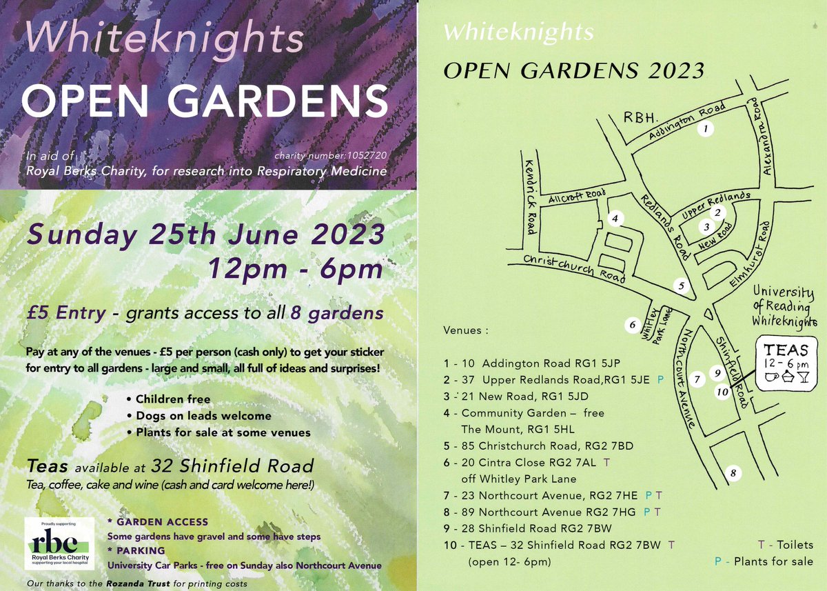 Eastreadingcom's tweet photo. SUNDAY, 25 JUNE 2023 FROM 12:00-18:00
Whiteknights Open Gardens Around Christchurch Green 8 gardens, open for Charity. £5 entry (for all 8 gardens) Freshments and toilets are available #rdguk  
 https://t.co/9lI3Xj9OI5 https://t.co/GfXG5BKI90