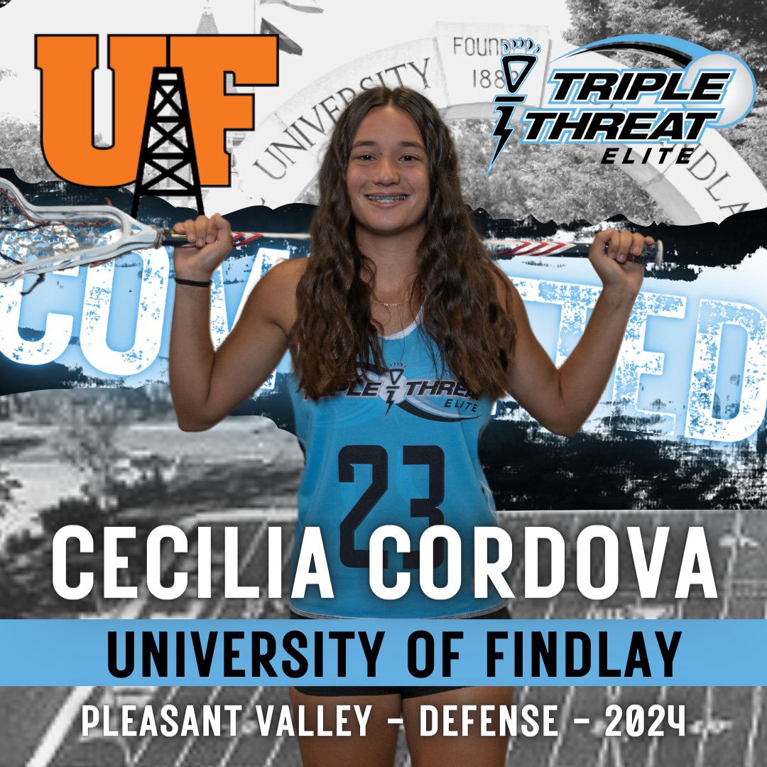 Triple Threat Elite Lacrosse (@tripthreatelite) on Twitter photo Congratulations to Triple Threat Elite North 2024 Cecilia Cordova to <a href="/findlaywlax/">University of Findlay Women's Lacrosse</a>! #ncaabound 🎉 Congratulations to Triple Threat Elite North 2024 Cecilia Cordova to <a href="/findlaywlax/">University of Findlay Women's Lacrosse</a>! #ncaabound 🎉