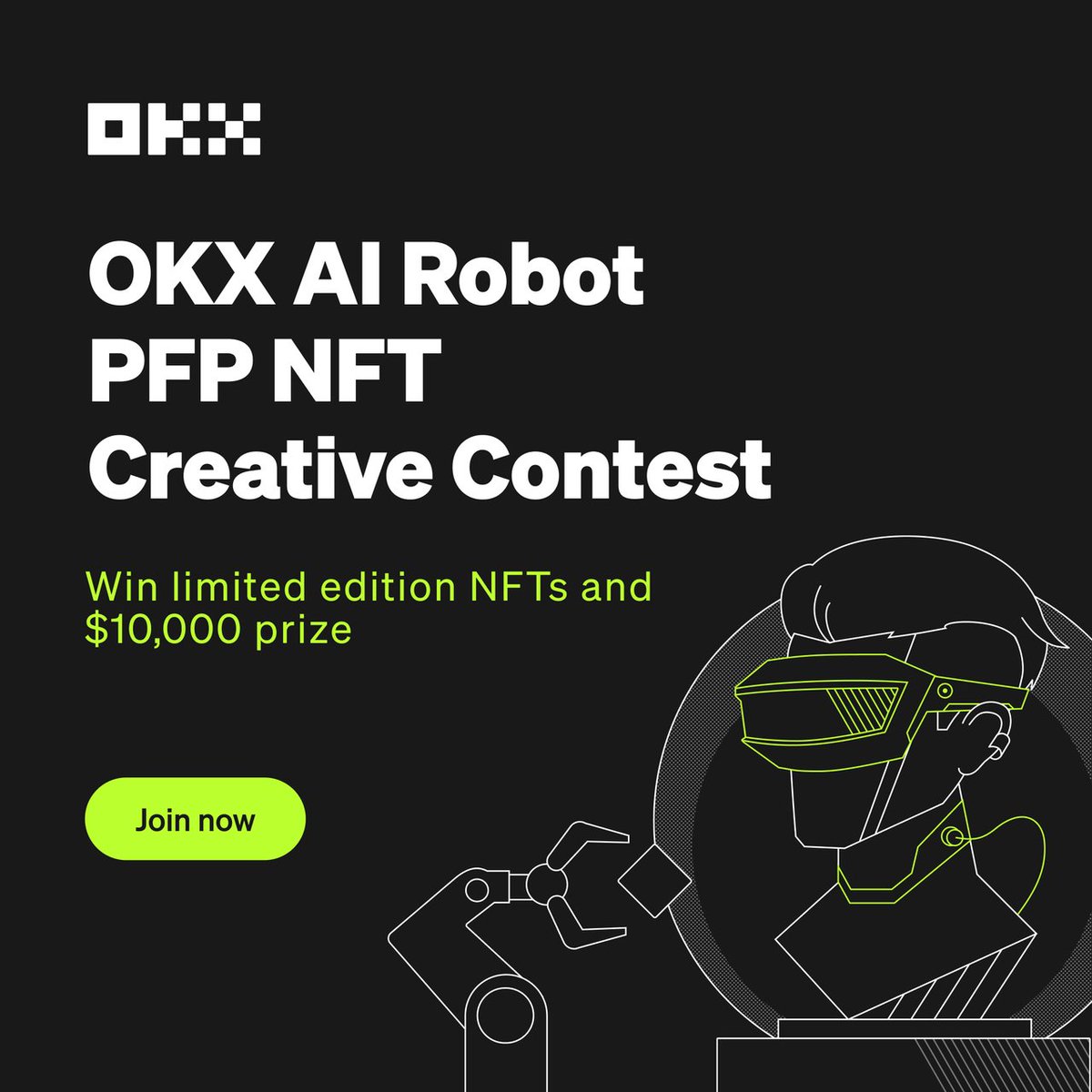wallet's tweet photo. 1/ 📣 OKX AI Robot PFP NFT Creative Contest 📣

Participate for a chance to win 10,000 $USDT &amp; limited edition #NFTs of OKX AI Robot Collection 🤖️

Get your AI PFP NFT NOW!
#OKXAINFT #OKX

How to enter in thread #2 👇 https://t.co/SO7vnbRO01
