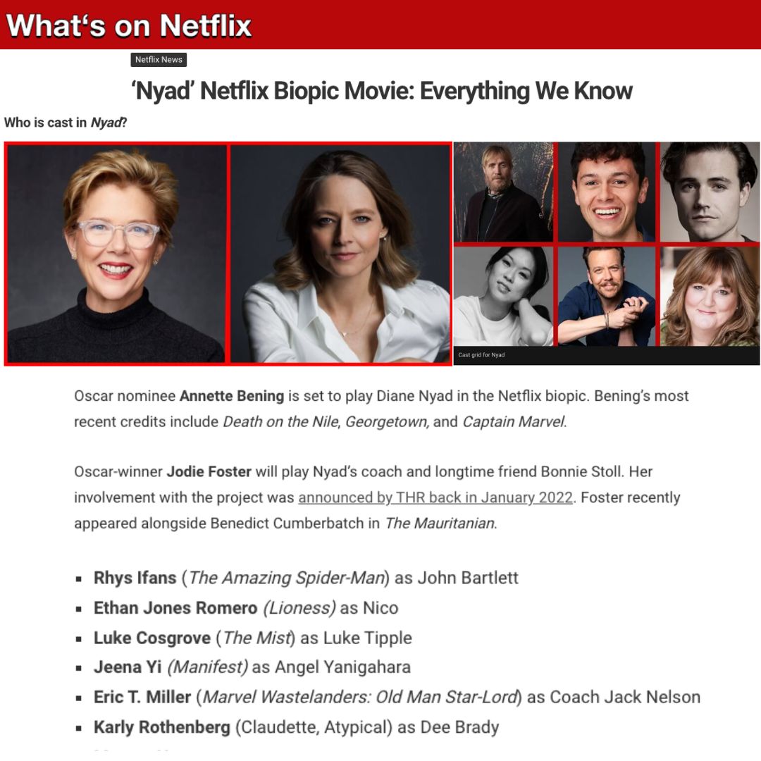 Bohemia's Karly Rothenberg rounds out the cast of Netflix's 'Nyad'  Netflix is set to release Nyad, a biopic based on author, journalist, and swimmer Diana Nyad. She became the first person to swim the 110-mile distance from Cuba to Florida without the aid of a shark cage.