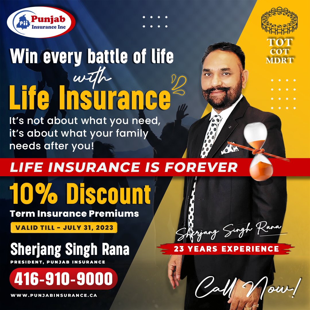 🏆 WIN  EVERY BATTLE OF LIFE WITH LIFE INSURANCE 🏆

Get Term Life Insurance today and get 10% Discount on Term Insurance Premiums!

#SherjangSinghRana #HarpreetRana #PunjabInsurance #LifeInsurance #Brampton #Montreal #Winnipeg #Ontario #Ottawa #Canada #LifeInsuranceZaruriHai