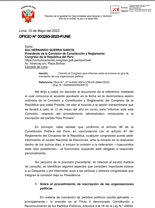 martinfiera's tweet photo. Salas Arenas  (JNE) no se deja amedrentar por la mafia, envía carta a Hernando Guerra García, informando que legalmente no puede atender a su pedido de acudir a la Comisión de Constitución, por qué no se estarían siguiendo el procedimiento de ley.
Bien, no a la mafia congresal https://t.co/1DvMBeLrae