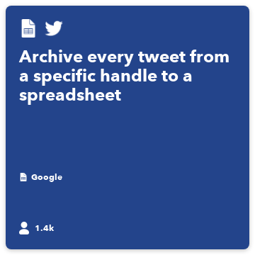 progocean's tweet image. Recommended Recipe by Google Sheets: Archive every tweet from a specific handle to a spreadsheet ift.tt/UGeaLFh