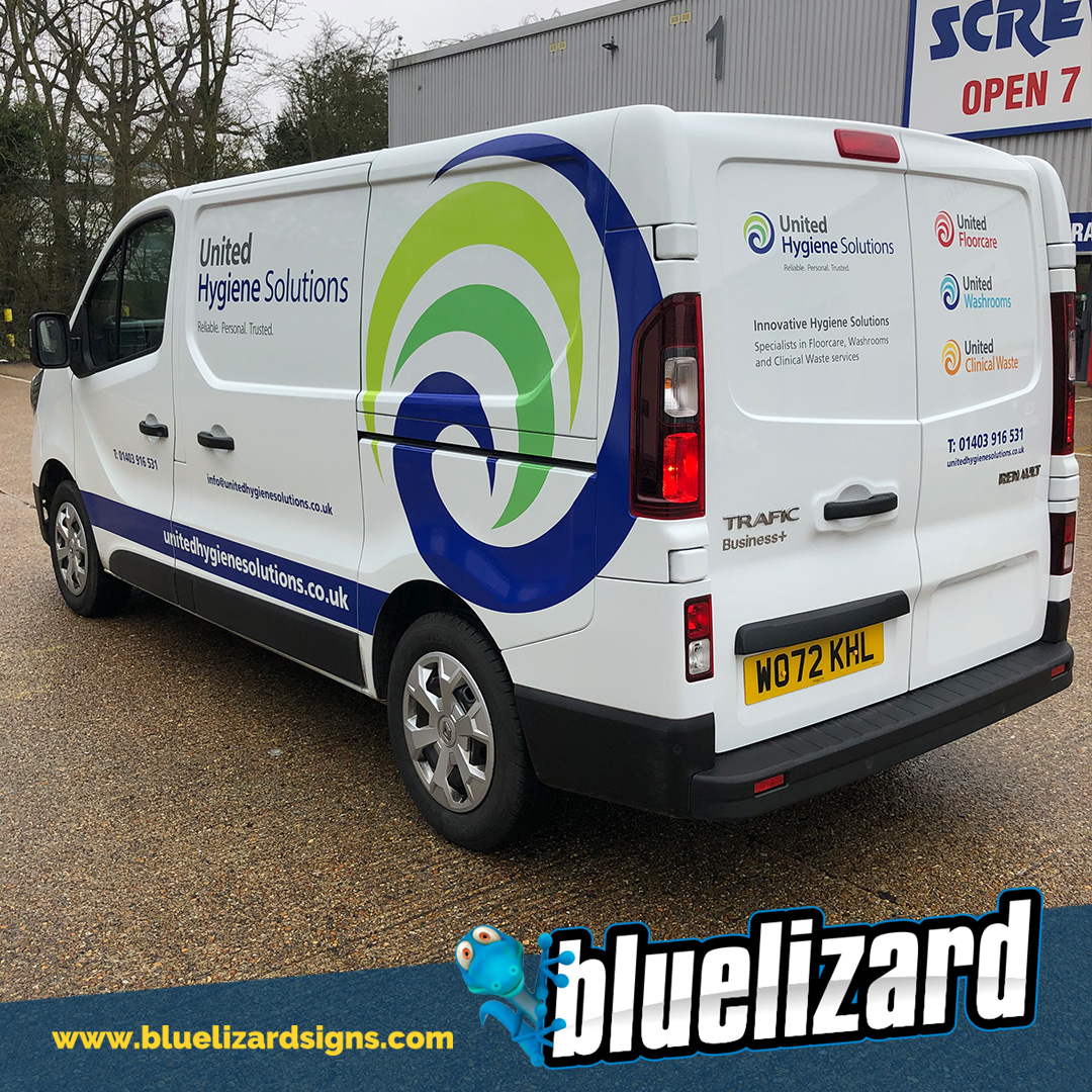 Striking digitally printed graphics on this Renault Trafic for @united_hygiene_solutions

Vehicle graphics, digitally printed graphics and vehicle wraps by Blue Lizard Signs.

#crawleywrap #digitalwrap #commercialwrap #gatwickwrap #vansignwriting #vehiclewrap #vehiclegraphics