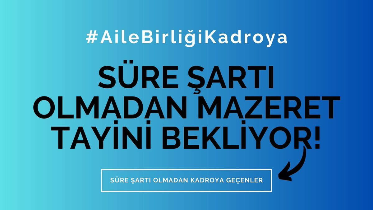Biz kadrodan öte samimiyet istiyoruz kadroya geçtik kadrolu haklarına sahip olmamız gerek.
Samimi olmanızı istiyoruz Aile birliği hakkımızı elimizden mi alacaksınız kadroya geçmemize rağmen?Yoksa bizleri mujdeleyecek misiniz5
<a href="/tcmeb/">Millî Eğitim Bakanlığı</a>
<a href="/RTErdogan/">Recep Tayyip Erdoğan</a>
<a href="/kilicdarogluk/">Kemal Kılıçdaroğlu</a>
#AileBirliğiKadroya