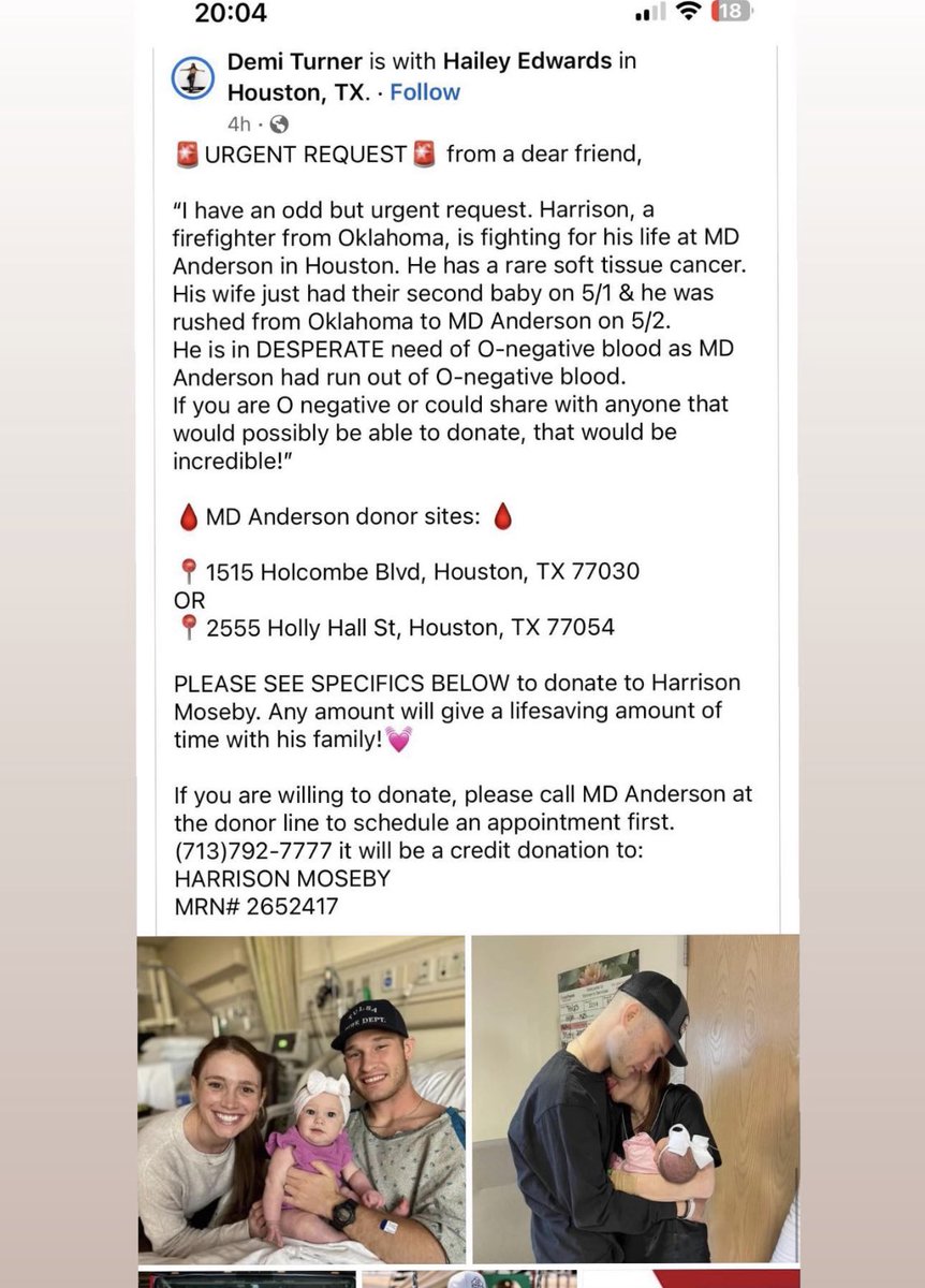 🚨 🚨 PLEASE RT
I never ask for RT’s but this is a member of the #FireFamily. He desperately needs O negative blood. If you are in the Houston area and can help, please do so!! Please share.