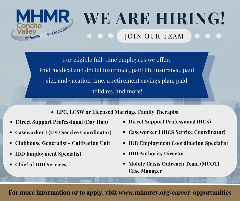 We are hiring! Apply now!

mhmrcv.org/career-opportu…