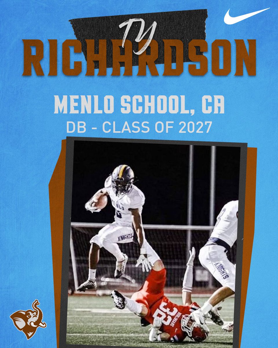 Welcome TY RICHARDSON out of Menlo School, CA to the class of 2027! (Ty is one of 3 sets of brothers in this class joining his brother Jaden '24 this year #family) hudl.com/video/3/127350… 🐘 #jumbopride