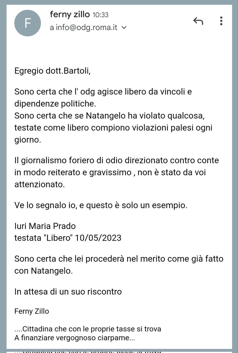 FernyZJoy's tweet photo. Scrivete all'ordine dei giornalisti.
Testo delle 2 email nell'immagine, all email del dott. Bartoli allegate la 4 immagine.
E-mail: info@odg.roma.it
PEC: odglazio@cert.odg.roma.it
DISCIPLINA: disciplina@cert.odg.roma.ii https://t.co/ZCOEOibPVc