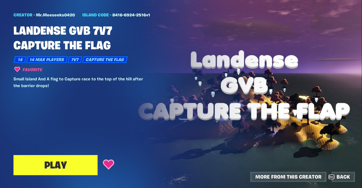 LandenseUEFN's tweet photo. Jump Into Landense Gold Vs Blue (GVB) 7v7 Capture The Flag! Made In UEFN 8416-6924-2516 #epicgames #UEFN #Fortnite https://t.co/e6WNSjpMrd