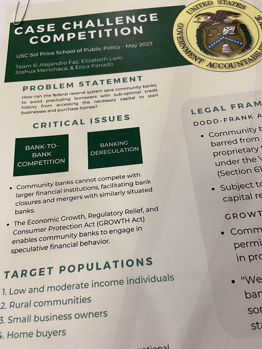 #MPA #Capstone #CaseChallenge Team 4 is on their marks addressing <a href="/USGAO/">U.S. GAO</a> role in solving #community banking access to capital <a href="/USCPrice/">USC Price School</a> <a href="/USCOnline/">USC Online</a> #Residency Just one more team to present…