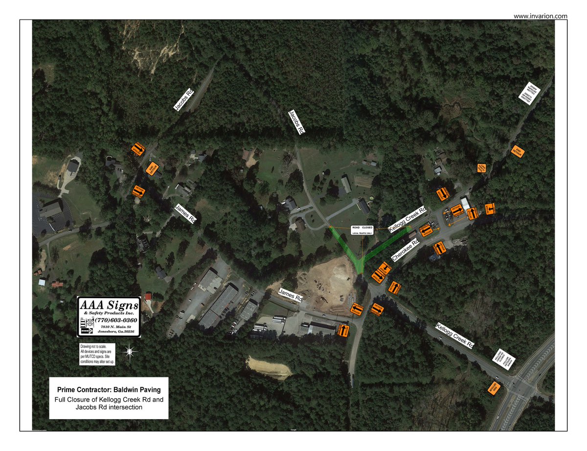 Cherokee_GA's tweet photo. Attention motorists: 🚨 Kellogg Creek Road at Jacobs Road Intersection will be closed to through traffic from May 16 to July 31, due to construction work for the intersection improvement project. A detour will be provided via Old Hwy 92. #CherokeeGA #CherokeeCounty https://t.co/upcC69jpOg