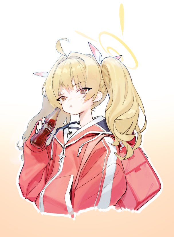 1girl solo blonde hair twintails jacket halo red jacket  illustration images