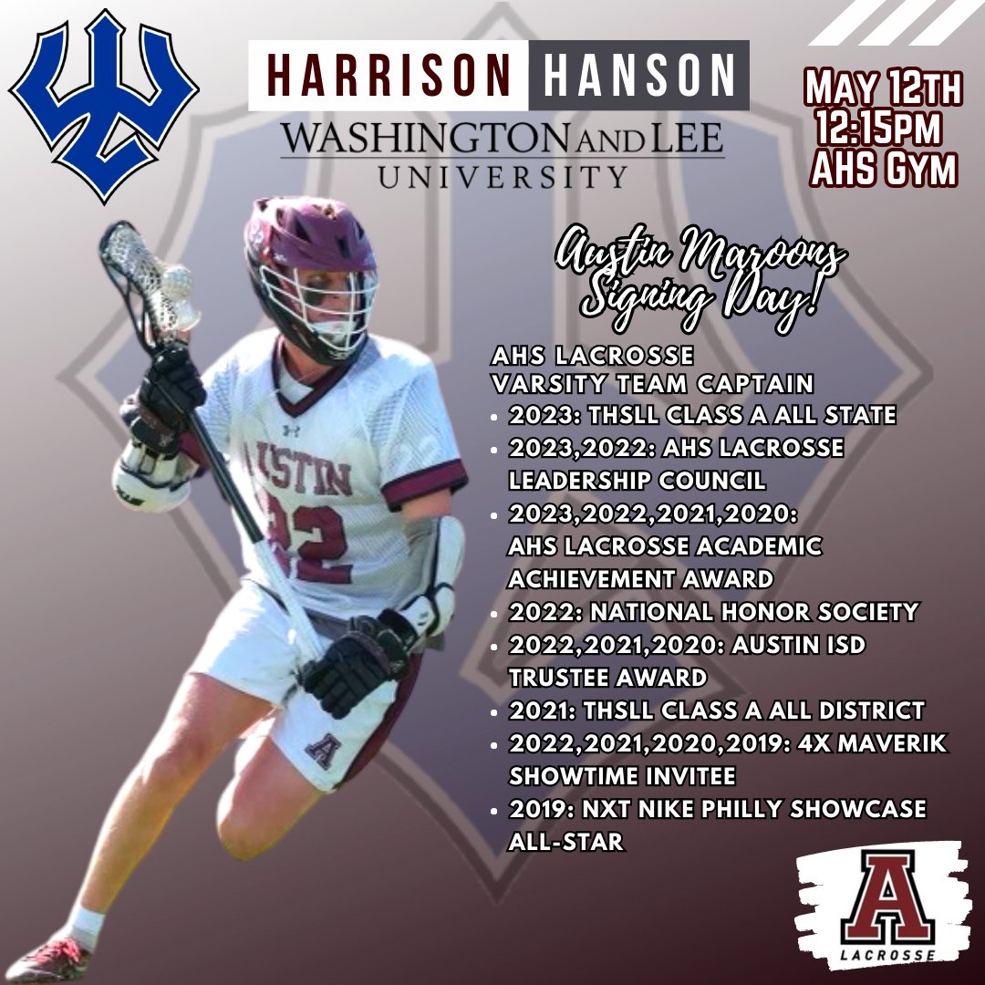 AHSMaroonsLax's tweet photo. Congrats @harrisonvhanson! Harrison will be signing his national letter of intent Friday to further his academic and athletic career at Washington and Lee University playing lacrosse for the Generals. https://t.co/F0H5x3AmtN