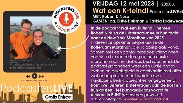 Deze vrijdag #PodcastersLIVE met hardloop podcast #WatEenKuteind! locatiepunt.nl/post/12-5-wat-…