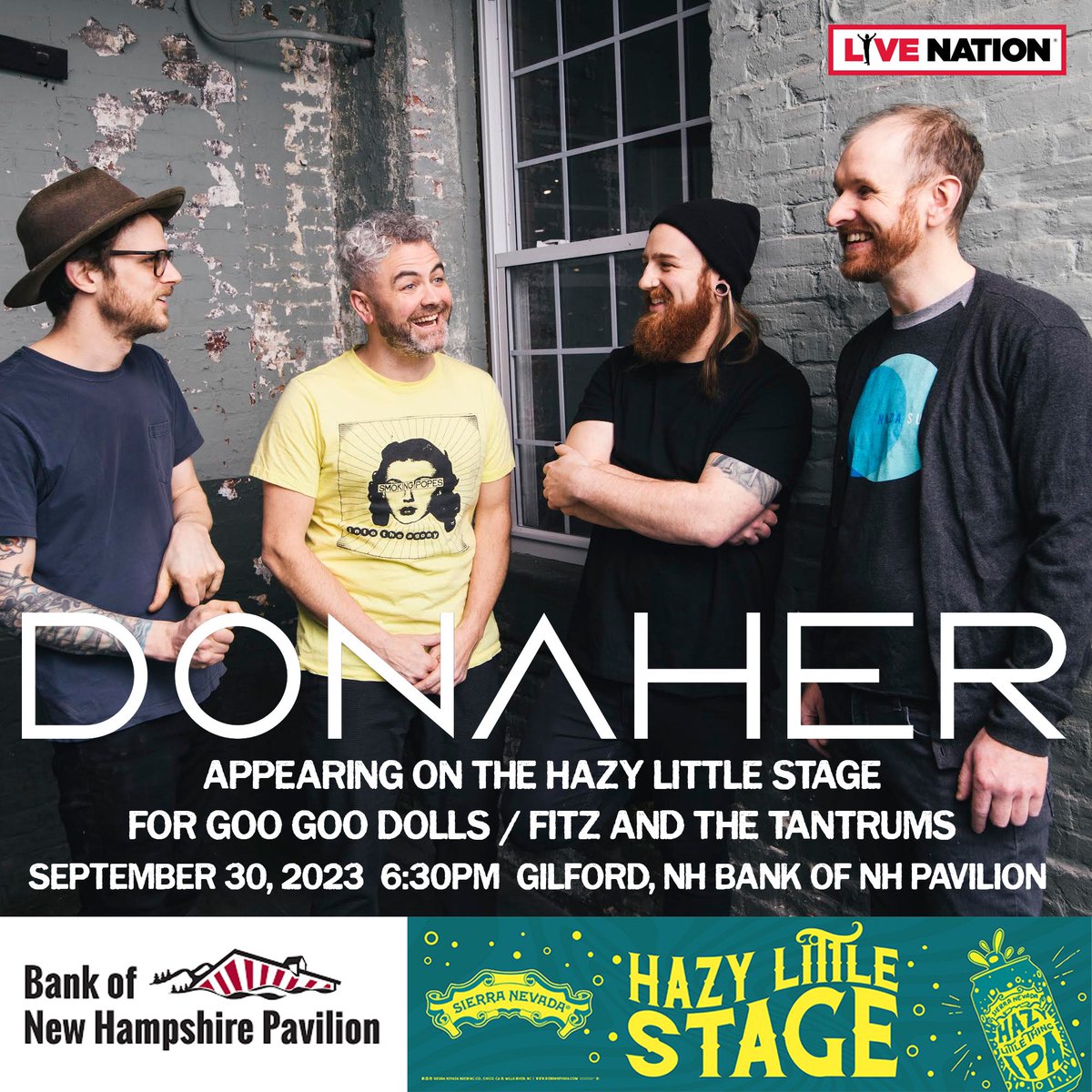 Rad gig!

Donaher will be appearing on the Hazy Little Stage for Goo Goo Dolls and Fitz and the Tantrums 9/30 in Gilford New Hampshire at the Bank of NH Pavillion

Come early 6:30PM Tickets on sale now donaher.wickedjoyful.com

🤘😎
