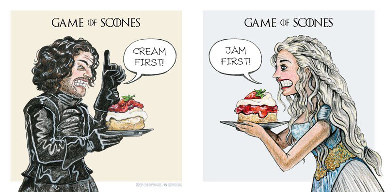 Here’s a birthday card that lets you pick a side. Literally… @Roddas_Cream @tiptree - where do you stand on this? Summer is coming! #jamfirst #creamfirst #cornwall #devon

Game of Scones double sided greetings card etsy.com/uk/listing/146…