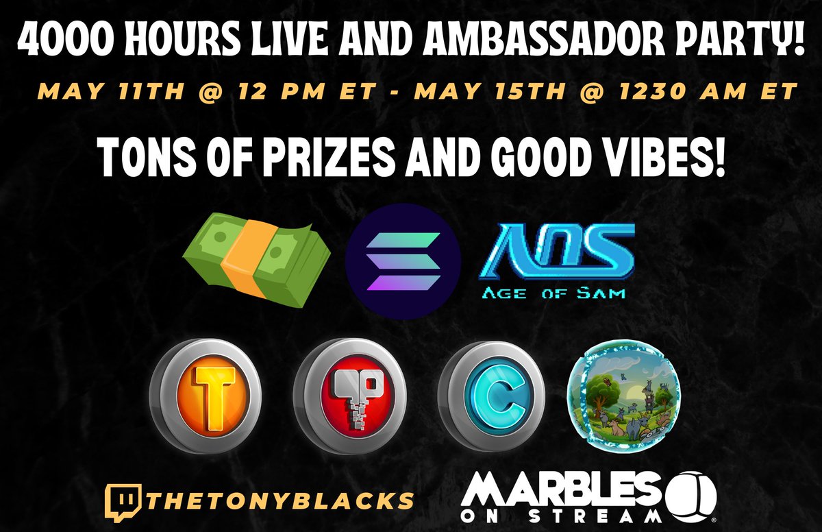 4000 Hours Live &amp; MOS Ambassador Party!
This is a celebration you do not want to miss!
#MarblesOnStream