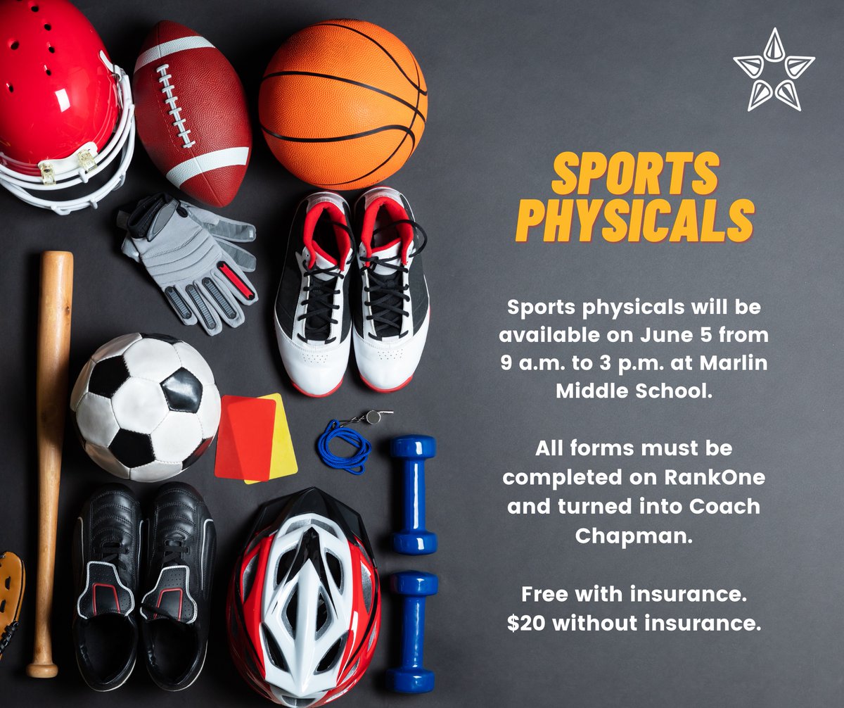 @marlin_high Spirit members and athletes. It's time to renew your physical for next year. Please see below for details!! Reach out to your coaches for any questions!
