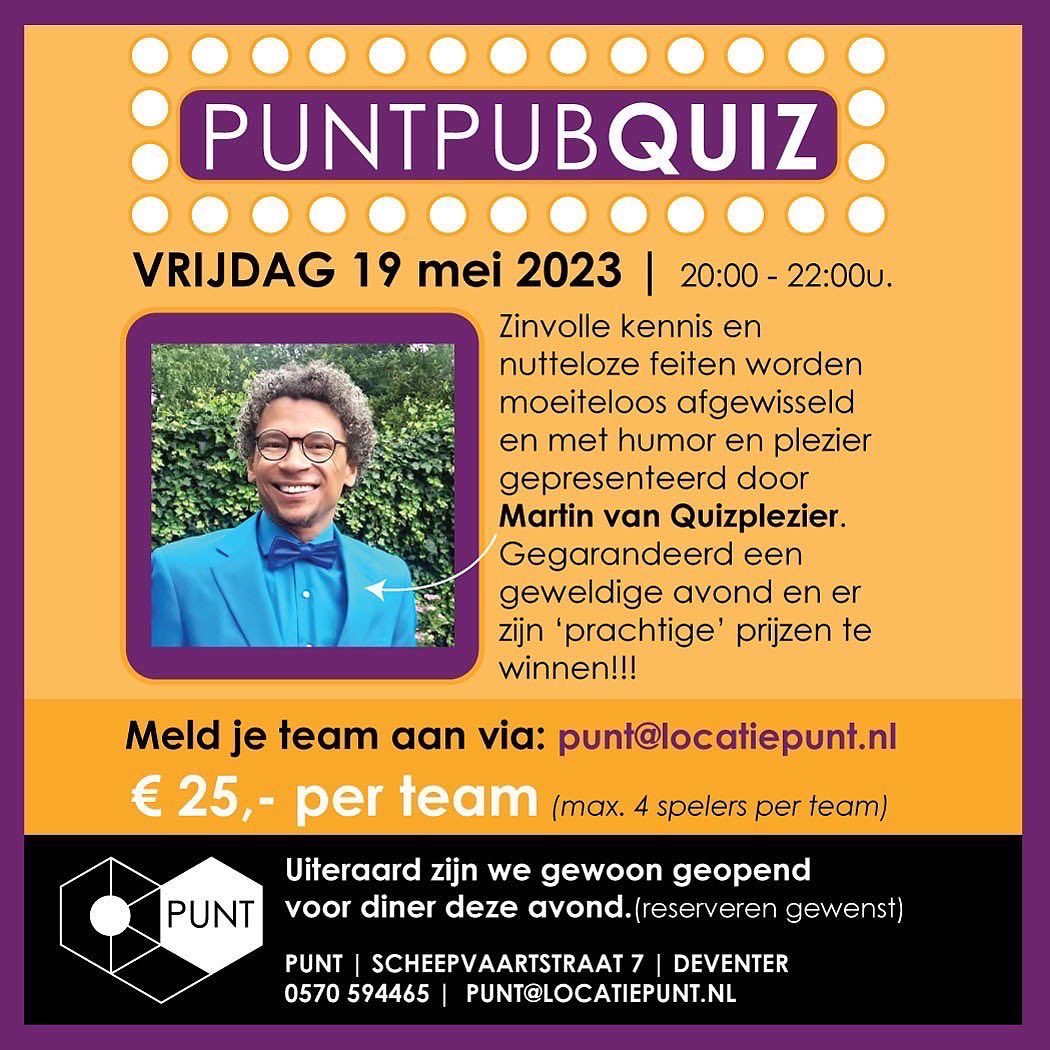Meld je aan voor de PuntPubQUIZ op 19 mei om 20:00! locatiepunt.nl/post/19-5-punt…
