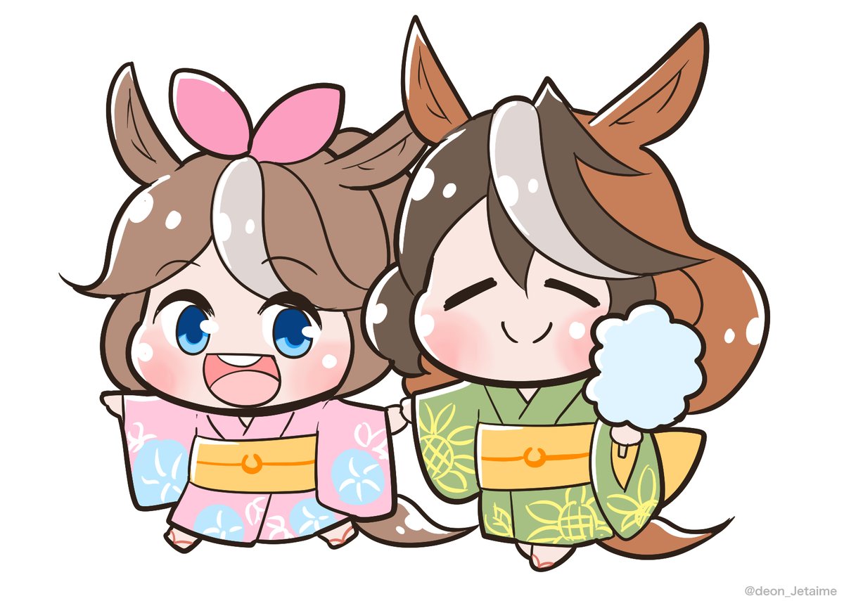 symboli rudolf (umamusume) ,tokai teio (umamusume) multiple girls 2girls brown hair horse ears animal ears horse girl kimono  illustration images