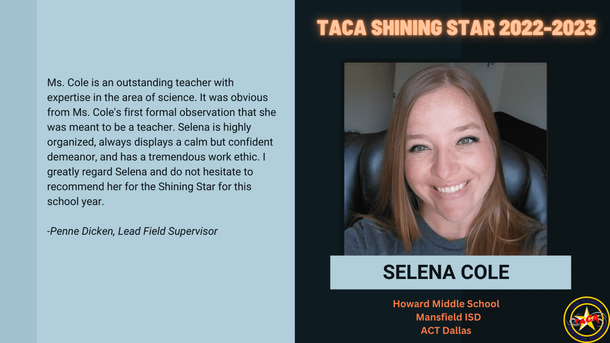 Celebrating Selena Cole, Science Teacher at Howard Middle School <a href="/mansfieldisd/">Mansfield ISD</a>. We appreciate your hard work. Thank you for joining the teaching profession. #TeacherAppreciationWeek